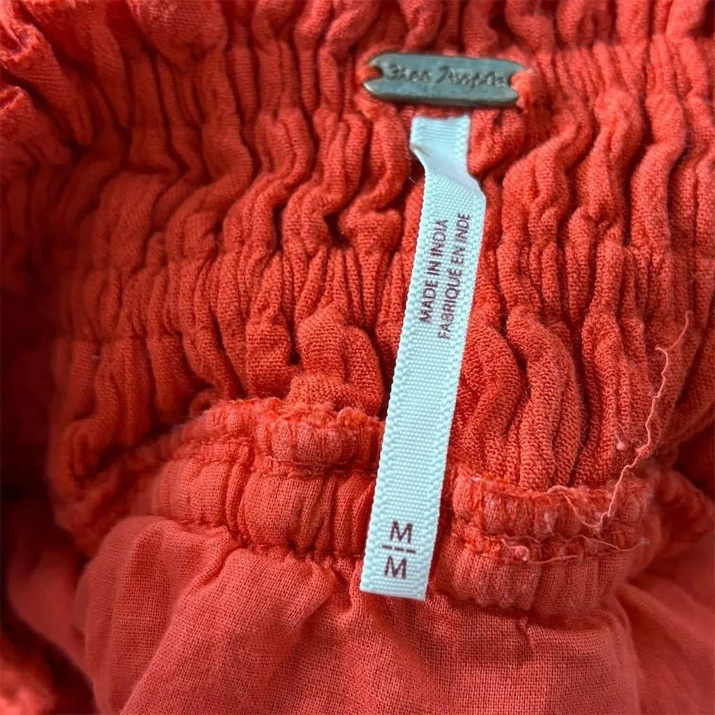 Free People Women's Flare Midi Skirt‎ M Red Boho Elastic Waist - Image 3