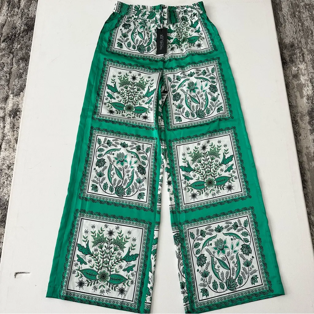 Rachel Zoe Green and White Floral Pants Size S - Image 3