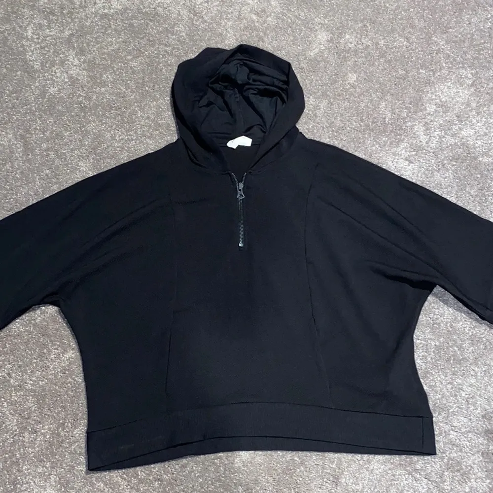 Zara Trafaluc Black Quarter Zip Half Sleeve Hoodie SIZE L - Image 2