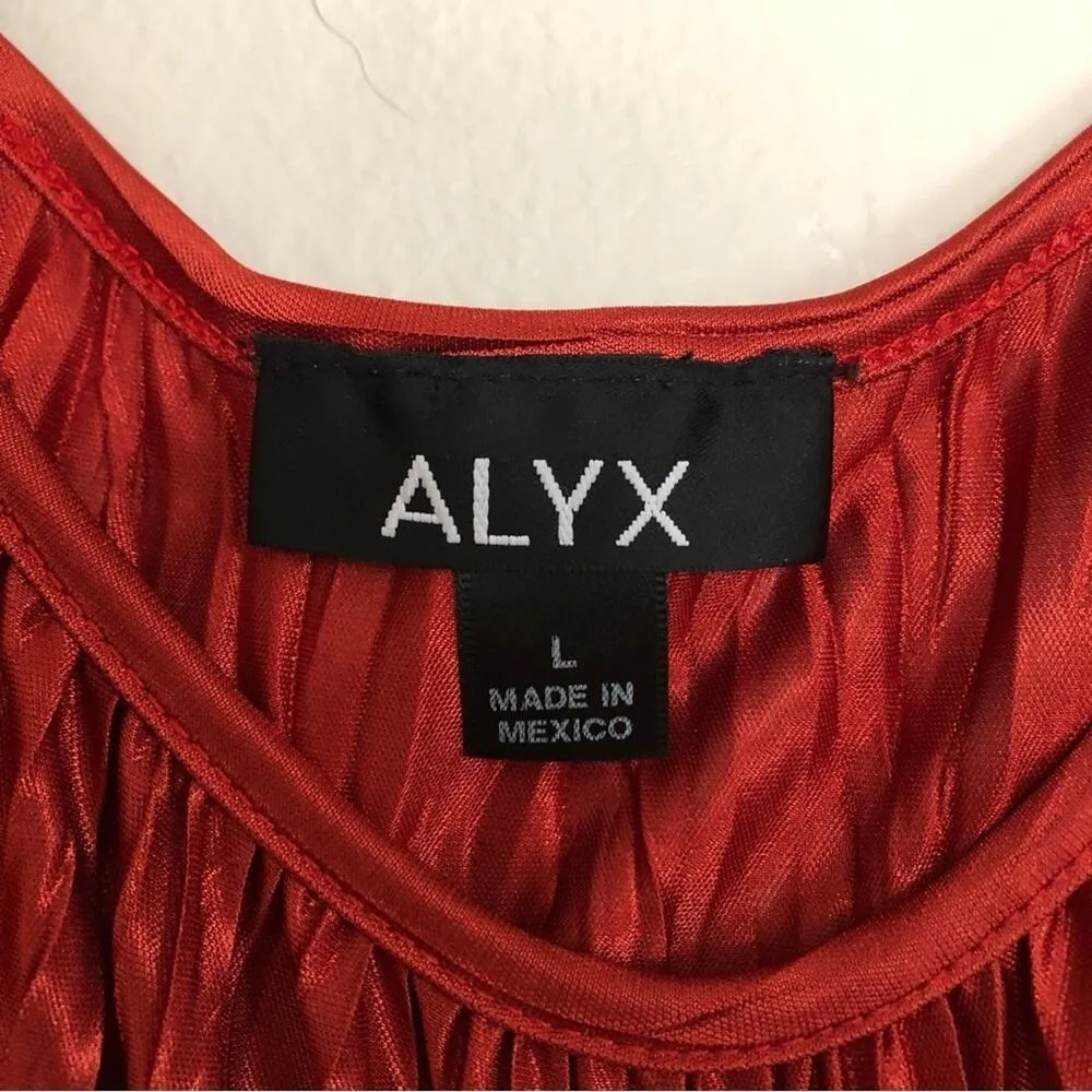 Alyx Red Crinkle Flutter Flounce Sleeve Back Twist Key Hole Shirt Blouse Top Size L - Image 5