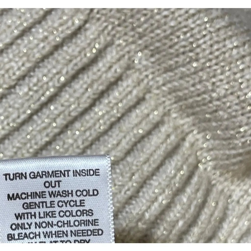 NY & Co Cold Shoulder Sweater Cowl Neck Gold Metallic Size L Large Cream - Image 7