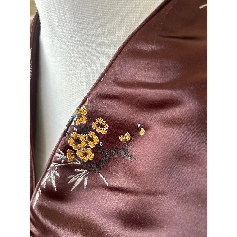 Vintage Brown Satin & Pastel Floral Chinese Blazer Jacket - Image 6
