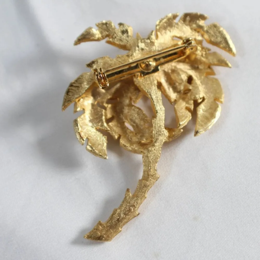 Vintage 1980s 1990s Golden Girl Gold Tone Palm Tree Fashion Pin Brooch Statement - Image 3