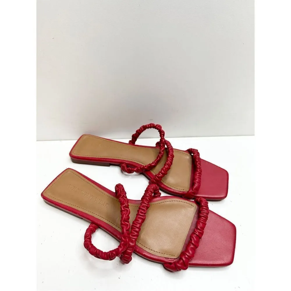 Who What Wear Sandals Womens Size 7 Red Faux Leather Square Toe Slip On Shoes - Image 2
