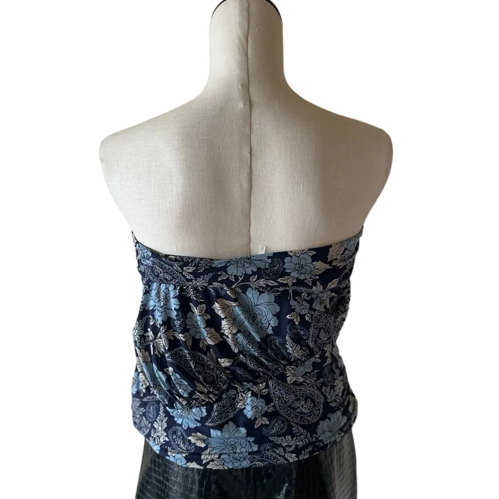 NWOT Free People Ruched Bandeau Top in Blue Floral Paisley - Image 5