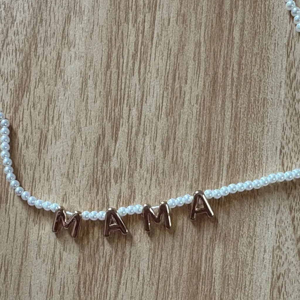Gold and Pearl 'MAMA' Necklace White - Image 2
