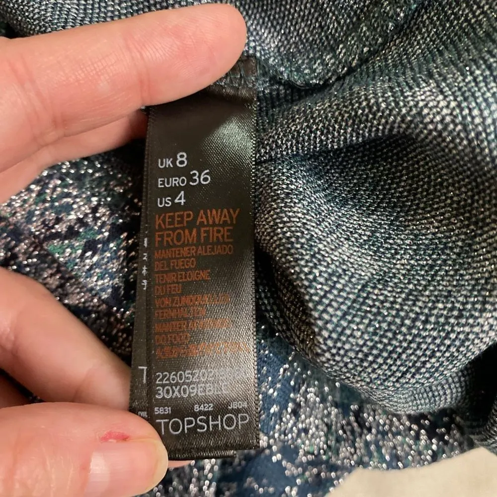 NWT TopShop Tall Shimmery metallic aqua pencil skirt  size 4T - Image 8