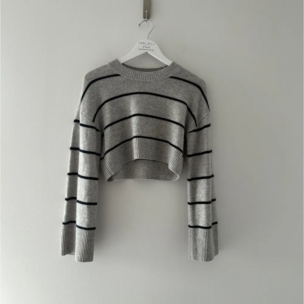 REFORMATION Paloma Cropped Cashmere Gray Stripe Sweater XS - Image 4