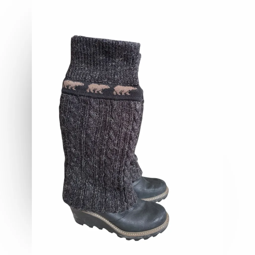 Sorel  Womens Black Knit Bear Pattern Leg Warmers Boot Toppers Size 8.5 - Image 2