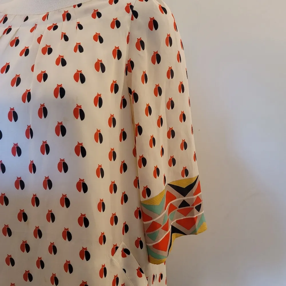 🔥SALE🔥Fossil Beige Lady Bug Bettle Print Shirt Dress M - Image 6