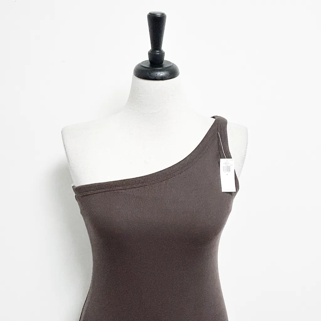 Old Navy Active Brown One Sleeve Sleeveless Ribbed Midi Ultralite Dress Medium - Image 3