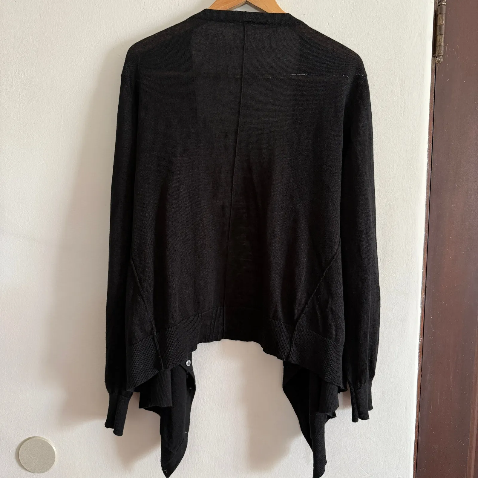 GARNET HILL | Black 100% Linen Drape Front Cardigan Sweater | Extra Large - Image 8