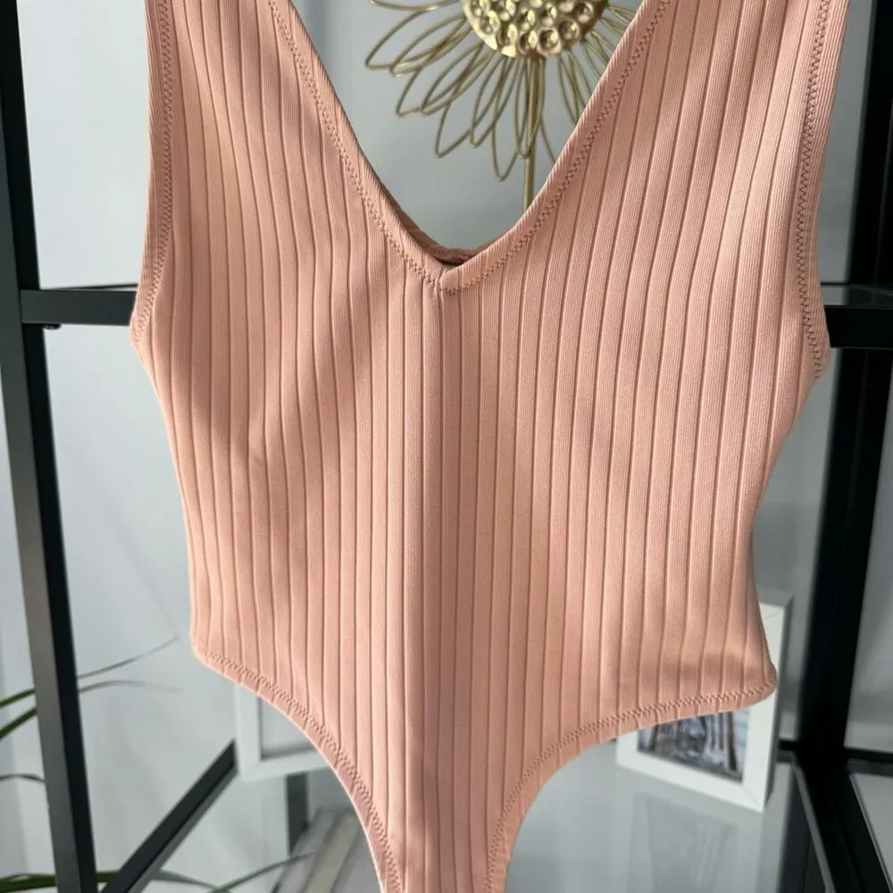 Static Swimwear Vermont Neutral Nude Ribbed Knit V - Image 2