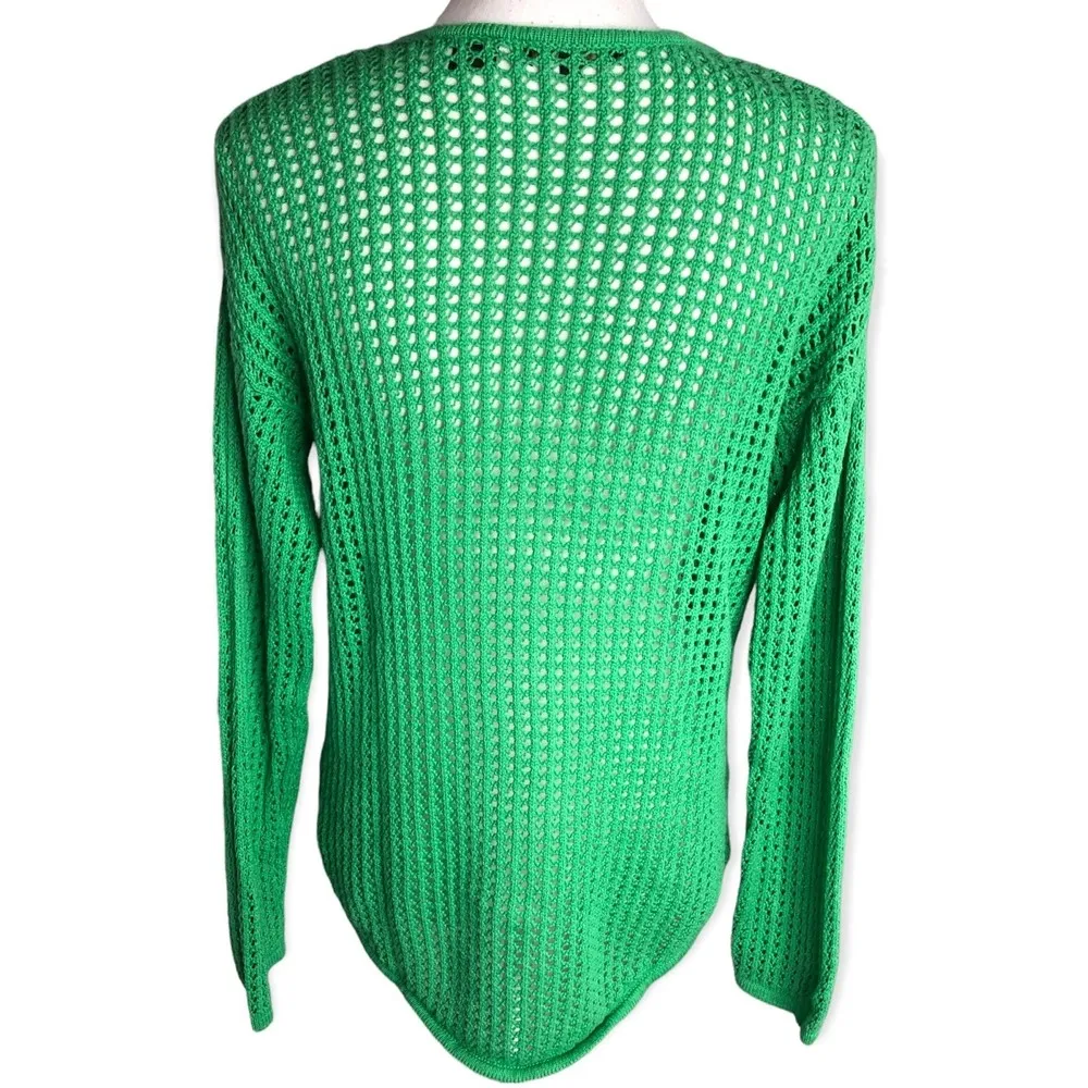 Jeanne Pierre V-Neck Techno Knit Cotton Fishnet Pullover Sweater - Image 90