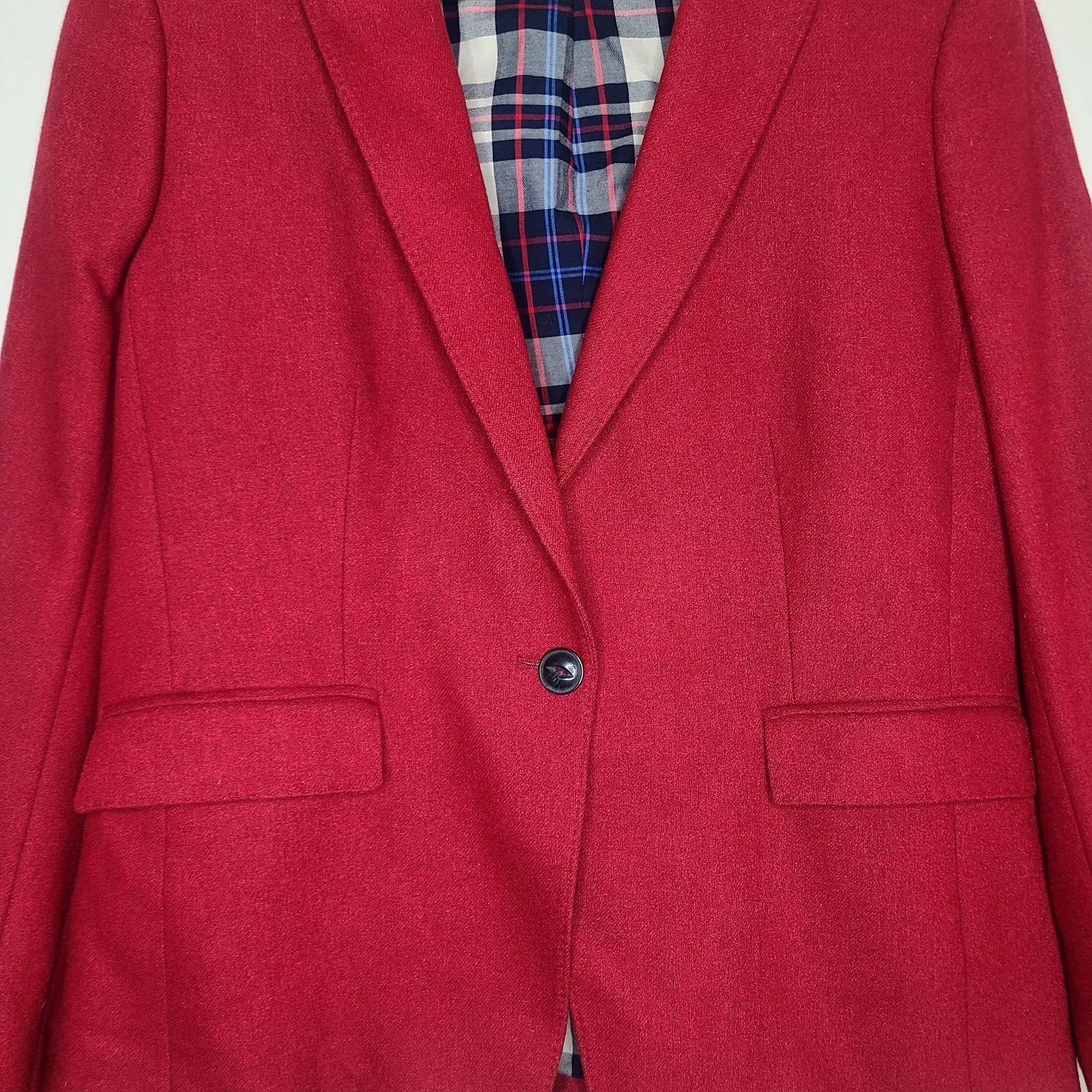 Rag & Bone Lexington Blazer Jacket Red‎ Wool Blend One Button Plaid Lining 10 - Image 3