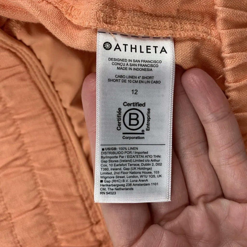 Athleta Orange Sorbet Linen Cabo Pull On Shorts 12 - Image 3