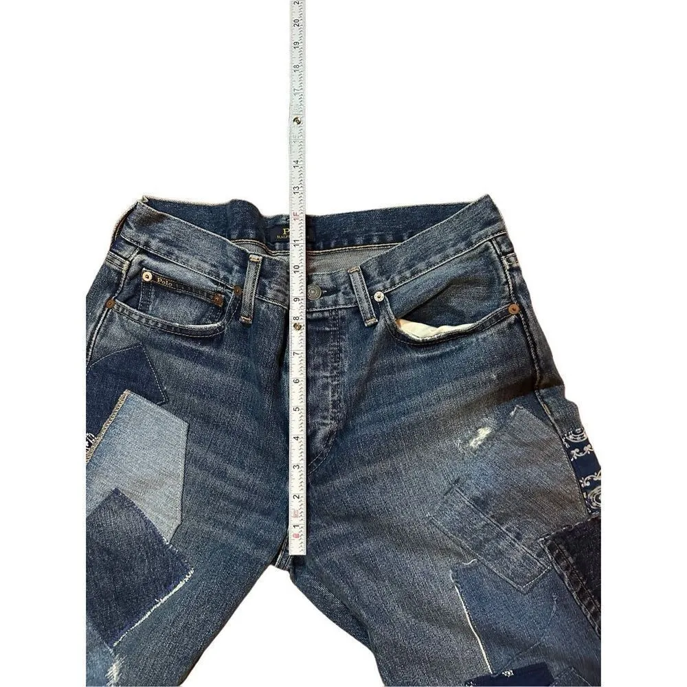 RARE** Polo Ralph Lauren Avery Indigo Patchwork Distressed Boyfriend Jean Sz 28 Blue - Image 10