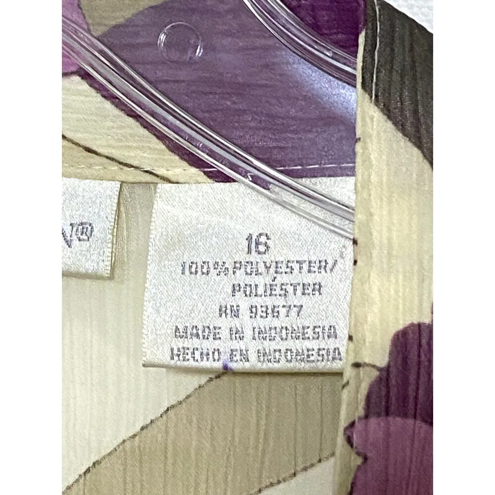 Worthington Button Blouse Floral Purple Polyester Womens 16 Sheer Sash Belt - Image 9