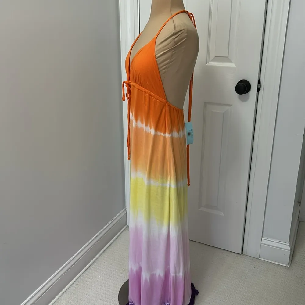 Debbie Katz South Beach Tie Dye Halter Maxi Cover Up Dress Orange Size XS - Image 3