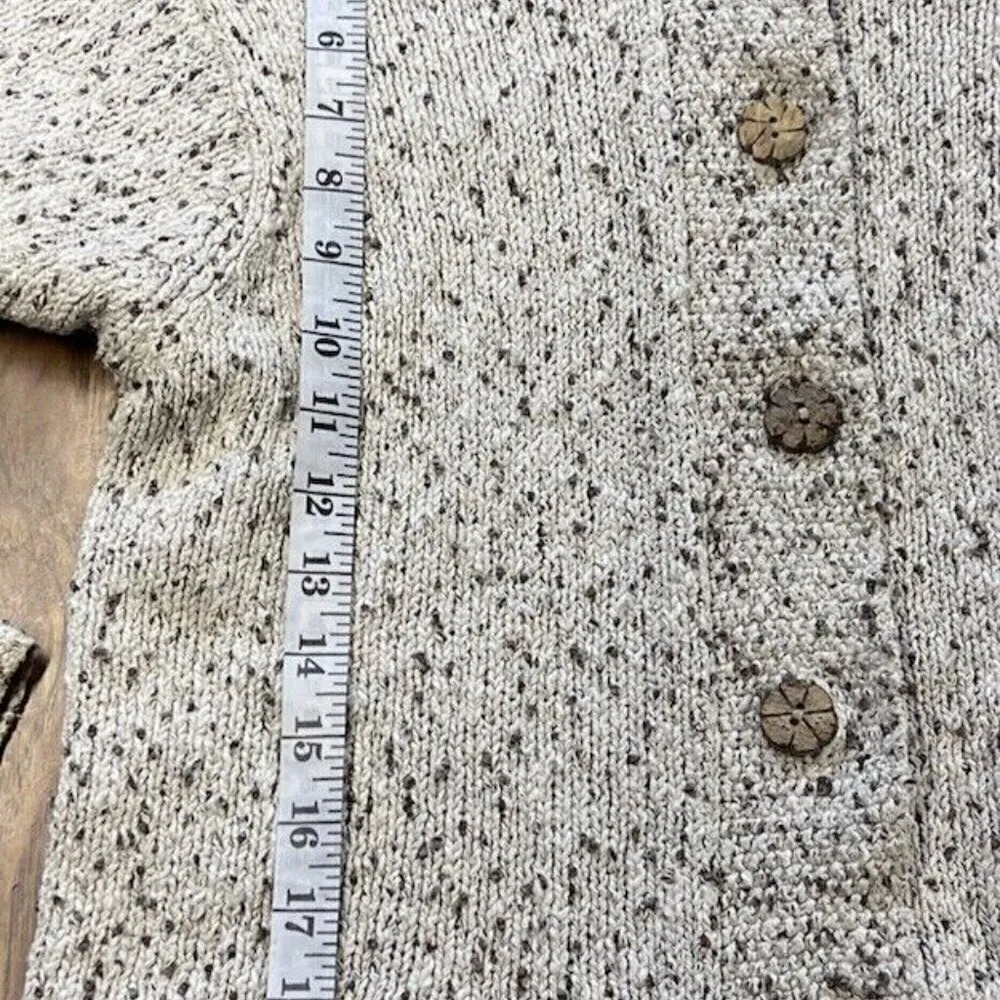 Woolrich Silk Lambs Cable Knit Sweater Women's M Cream Brown Wood Floral Buttons - Image 8