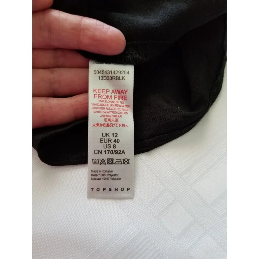TOPSHOP Black Sheer Long Sleeve Peplum Blouse Keyhole Back Shirt Top Size 8 - Image 10