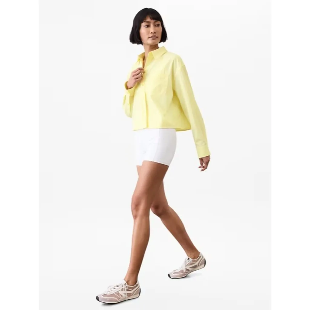 Athleta M Midday Cropped Poplin Shirt Citron Yellow Medium - Image 3