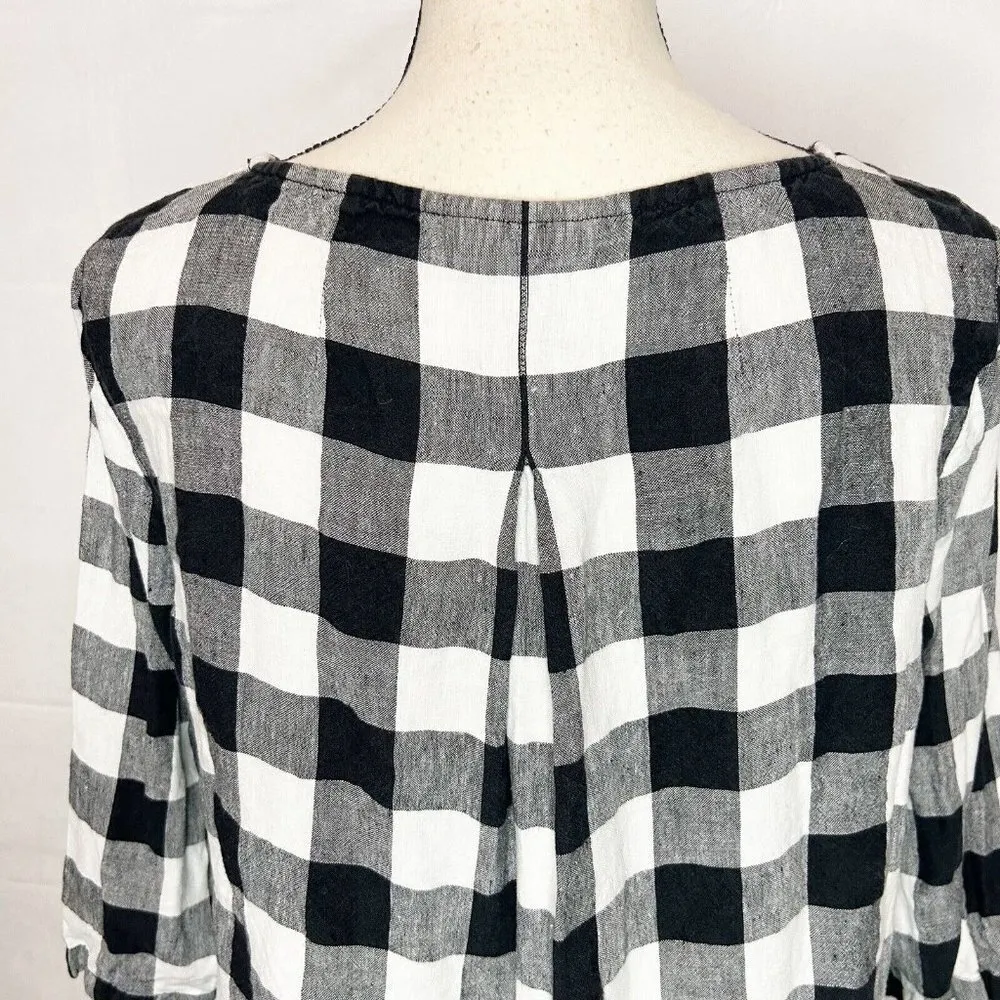 J. Jill Love Linen Black White Buffalo Check Plaid Top Sz MP Medium Petite - Image 5