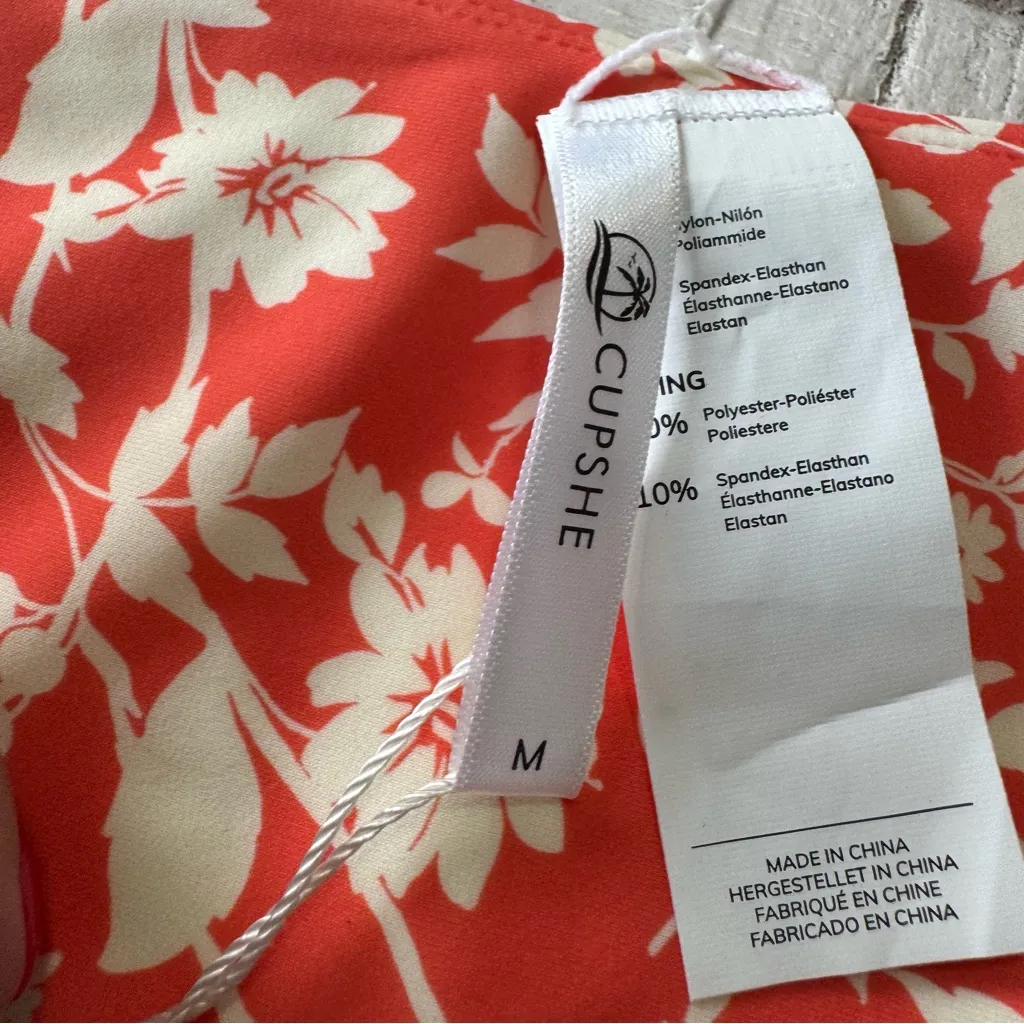 Cupshe Coral Orange Floral Bikini Bottom NWT size Medium‎ Hi-Cut Cheeky - Image 5