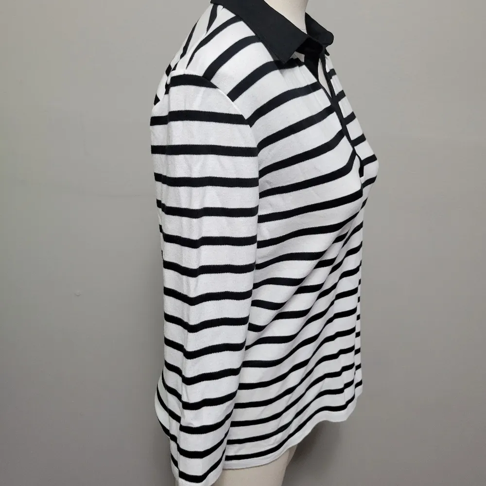 Chaps palm beach black white striped ¾ sleeve polo size medium - Image 5