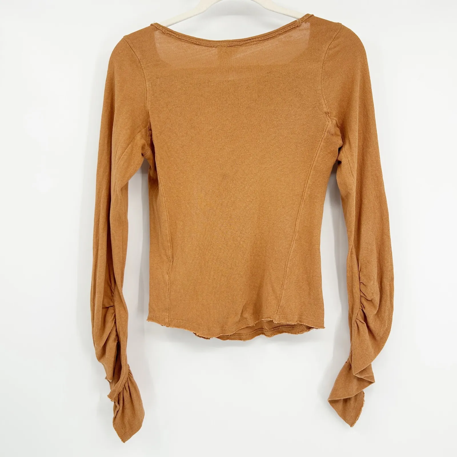 Free People We The Free Womens Lizzy Long Ruched Sleeve Top Size S Golden Nugget - Image 8