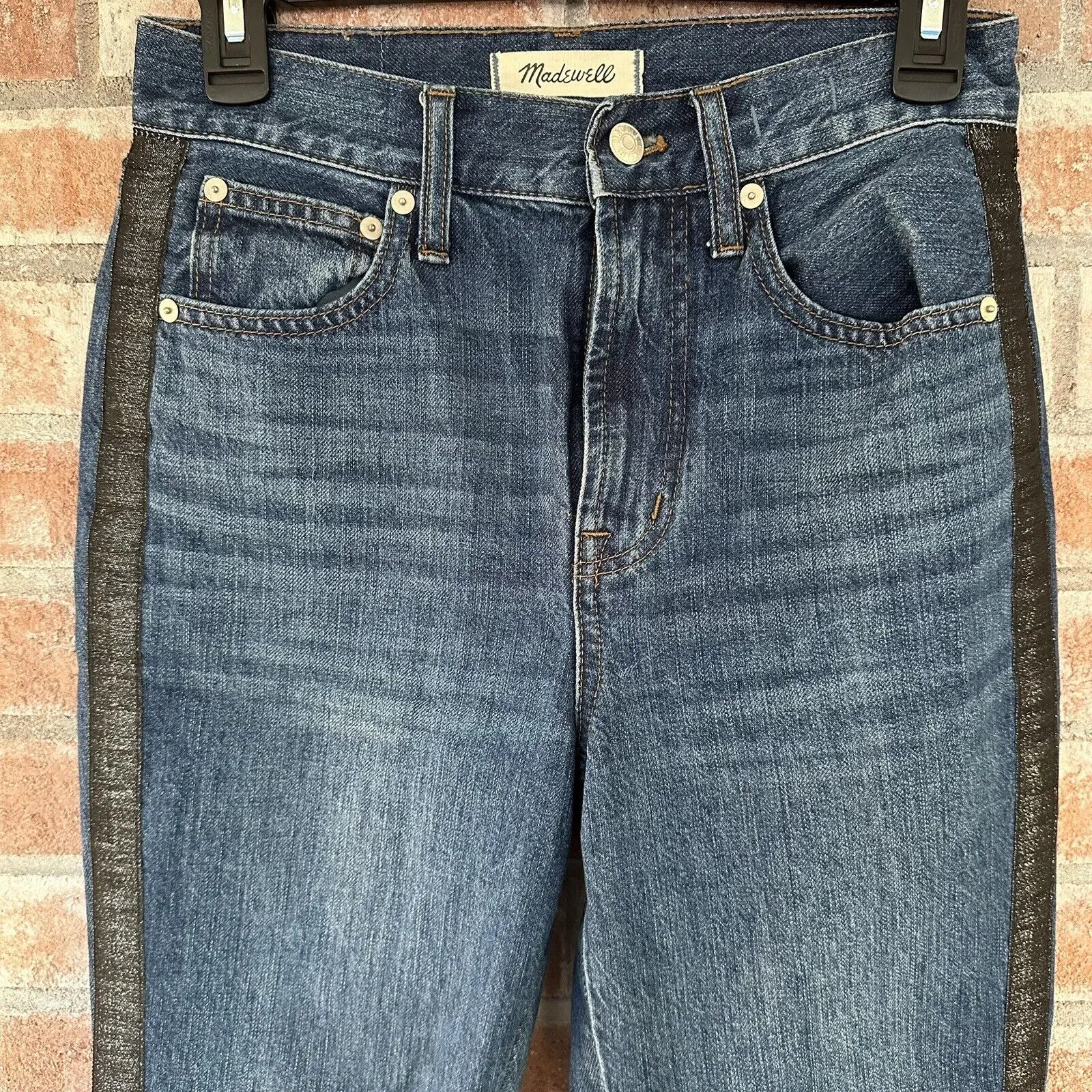 NWOT Madewell Perfect Vintage Jeans Metallic Tuxedo Glitter Stripe - Image 5