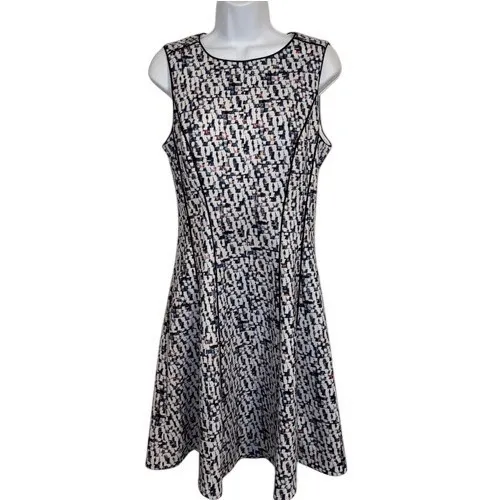 WHITE HOUSE BLACK MARKET Fit & Flare Abstract‎ Multicolor Scuba Dress EUC Size 8 - Image 2