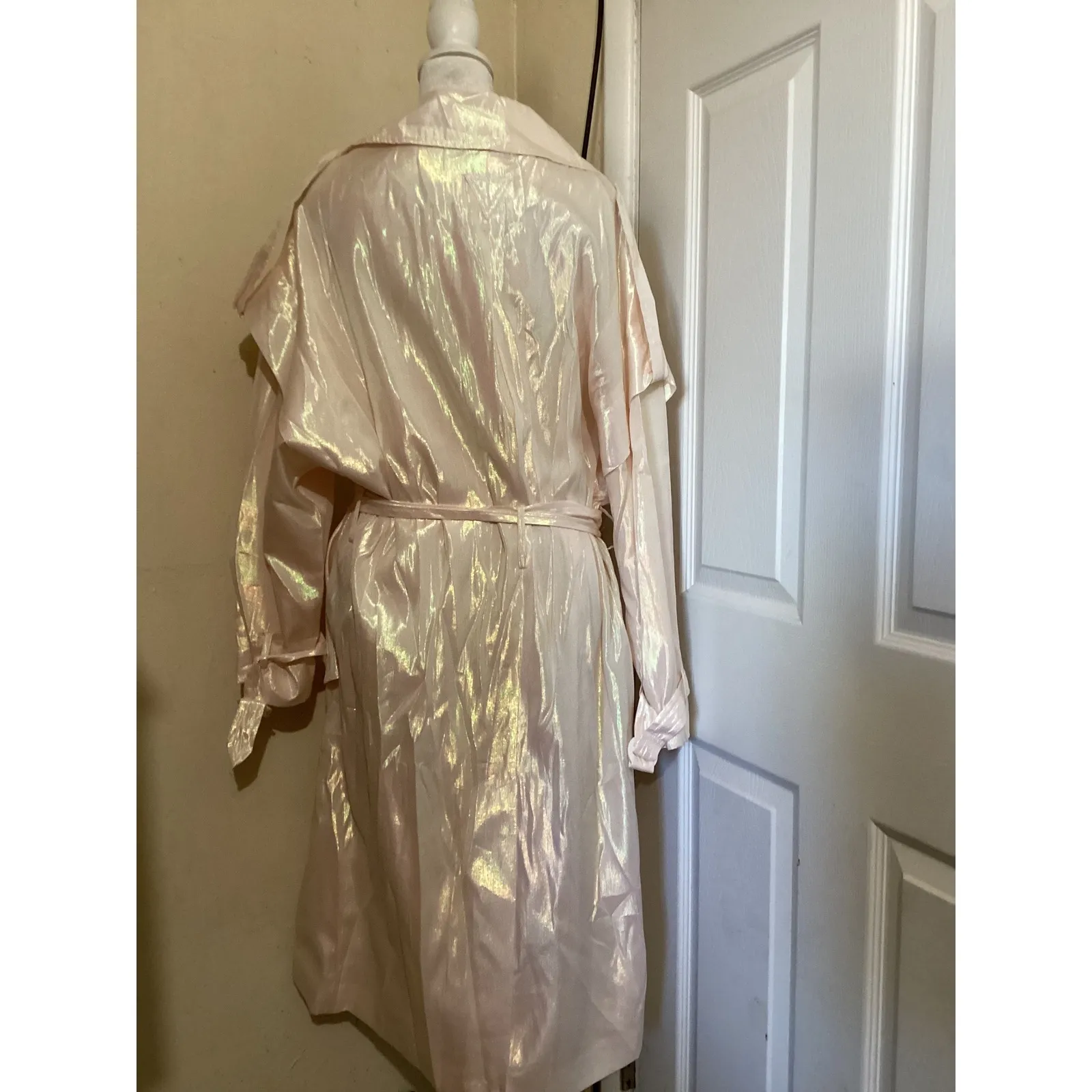 ZARA Limited Edition Iridescent Pearlescent Trench Coat Belted Sheer Midi S/M - Image 5