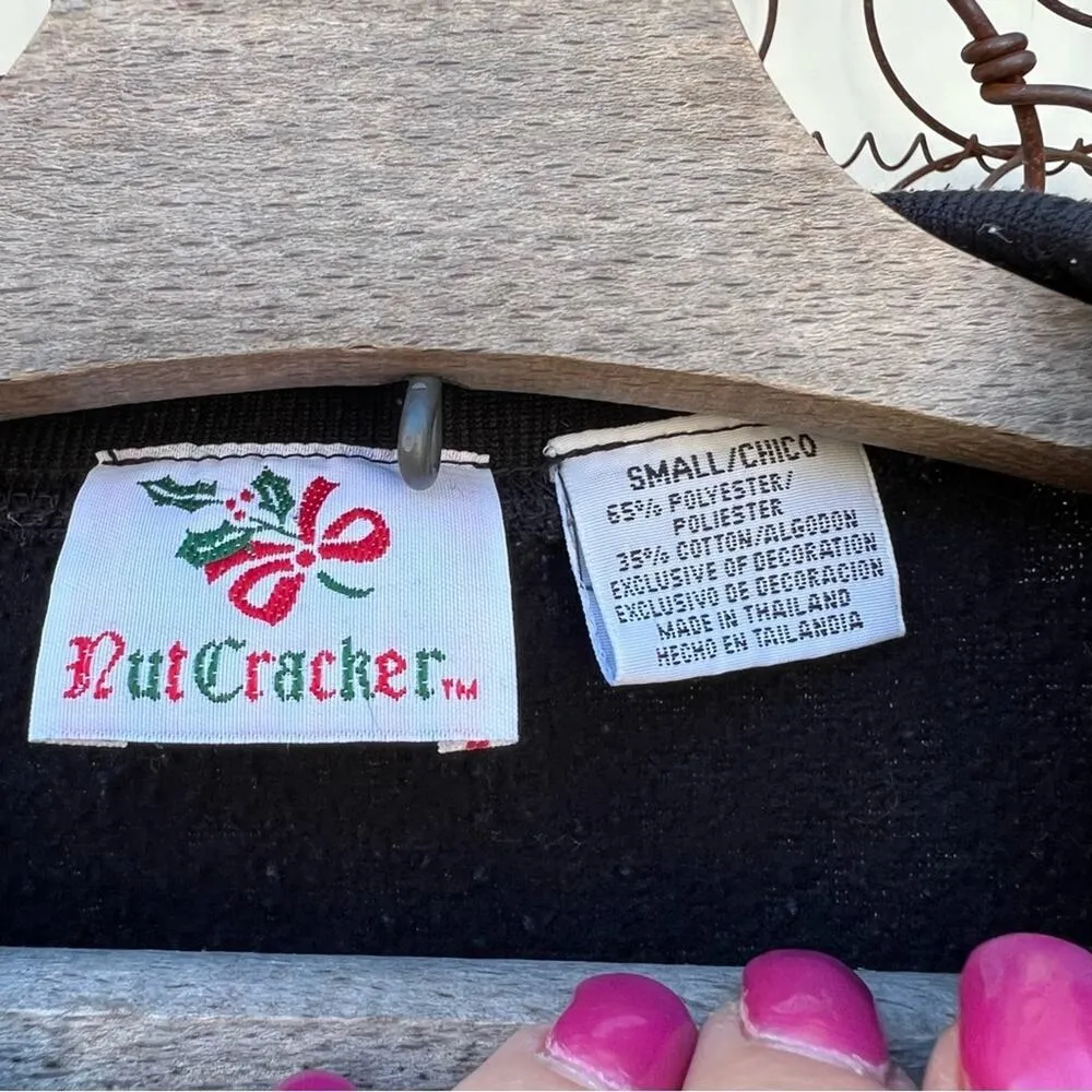 Vintage 90s nutcracker ugly Christmas Tree Presents embroidered sweatshirt SMALL Black - Image 3