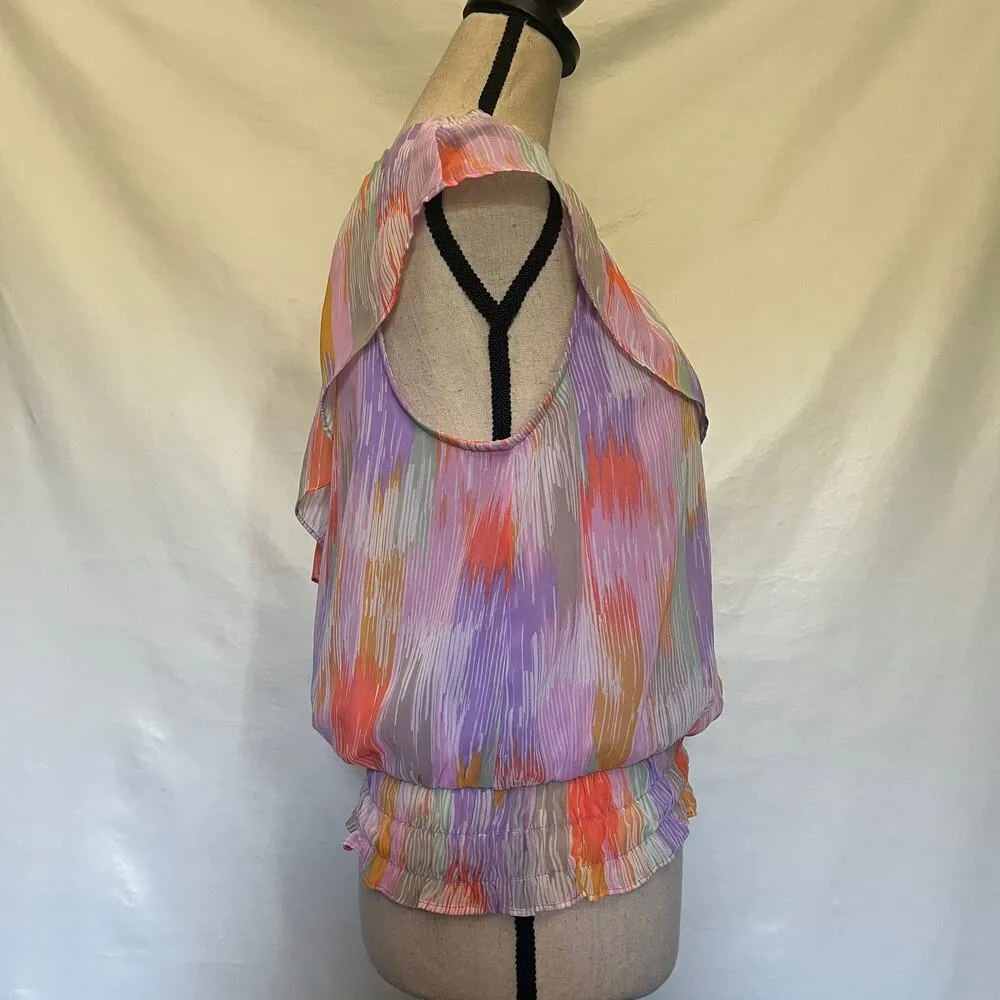 AQUA Smock Waist Peasant Womens Top Sz Small Ruffle One Shoulder Fairy Ethereal - Image 5