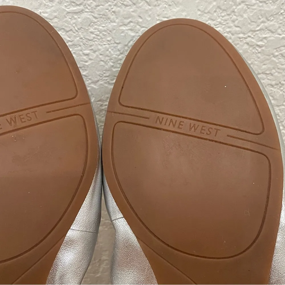 NINE WEST “Faycie” Metallic Silver Leather Rhinestones Ballet Flats Size 8M - Image 13