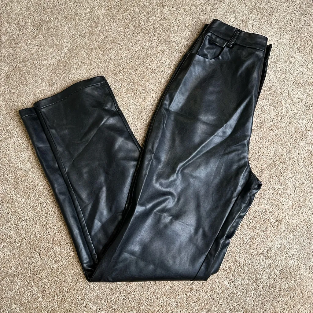 White Fox Black Leather Pants - Image 2