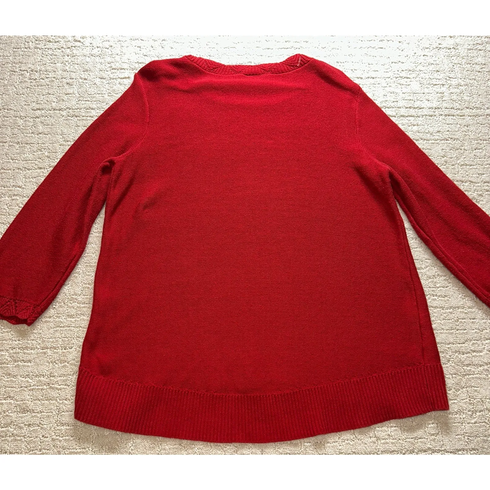 LOFT Outlet Women Red Cotton Knit Sweater Crewneck Long Sleeve Size L - Image 6