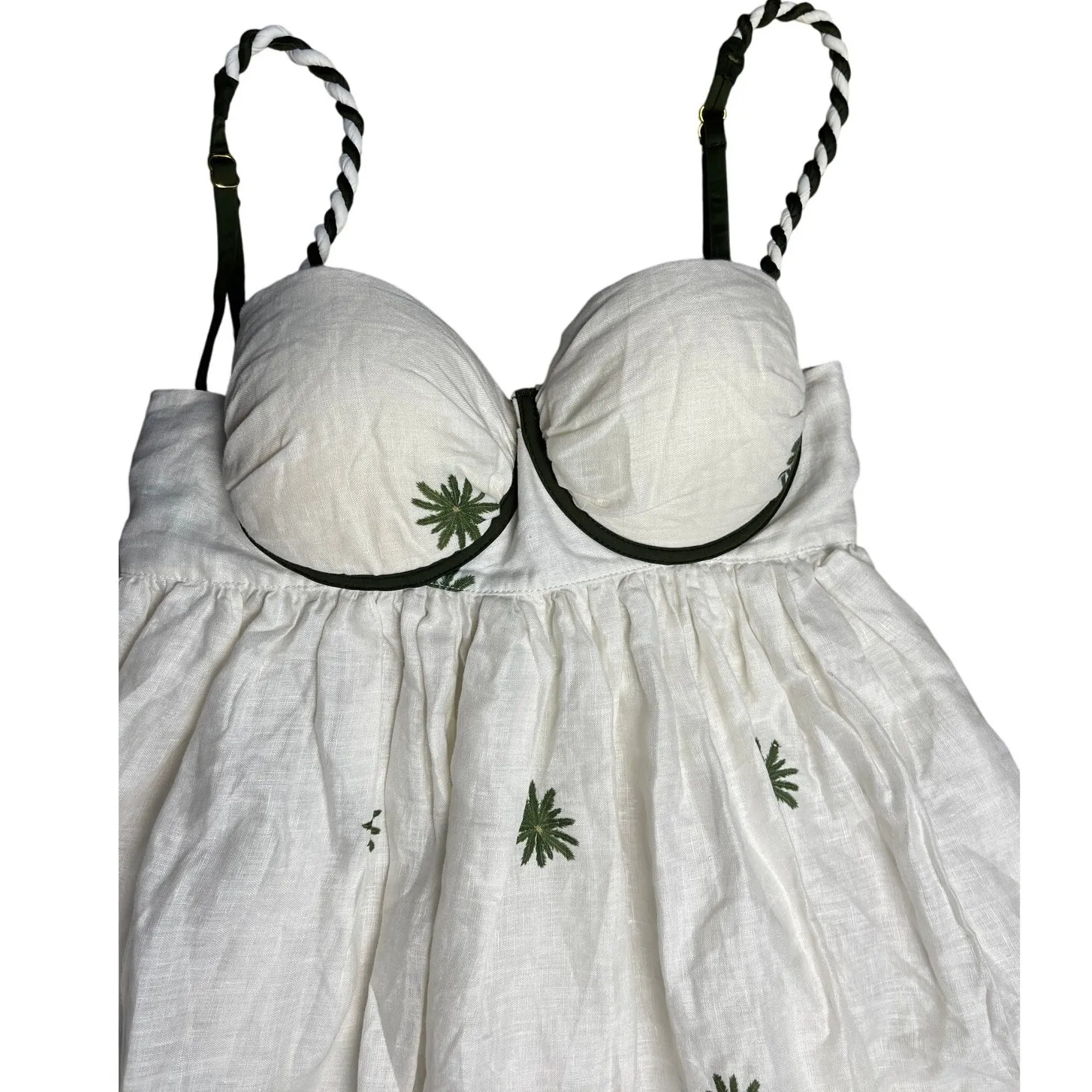 ANCORA The Shaded Mermaid Draped Palm Tree Dress Linen Size Large Green - Image 13