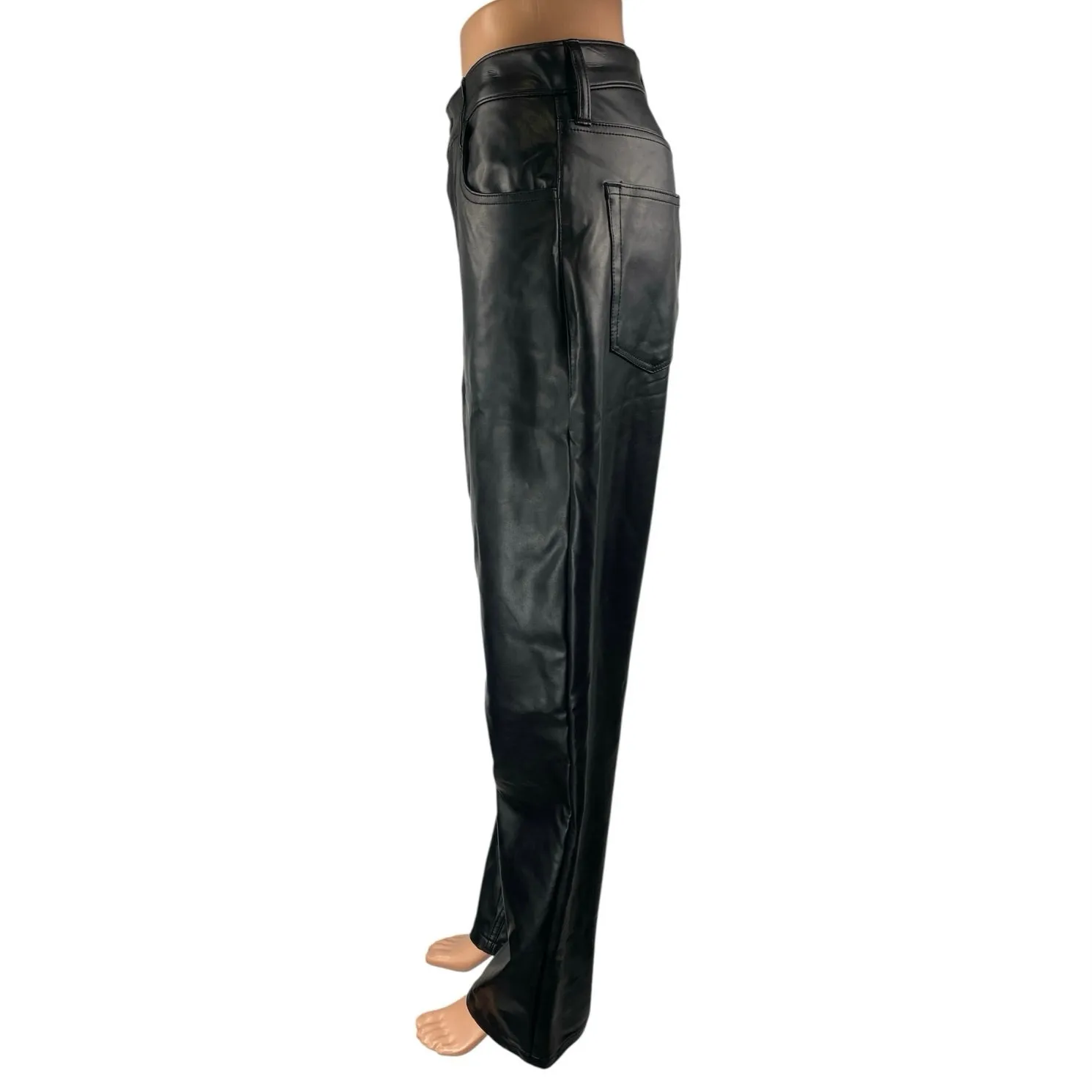 Abercrombie & Fitch The 90s Straight Ultra High Rise Black Faux Leather Pants 8 - Image 2