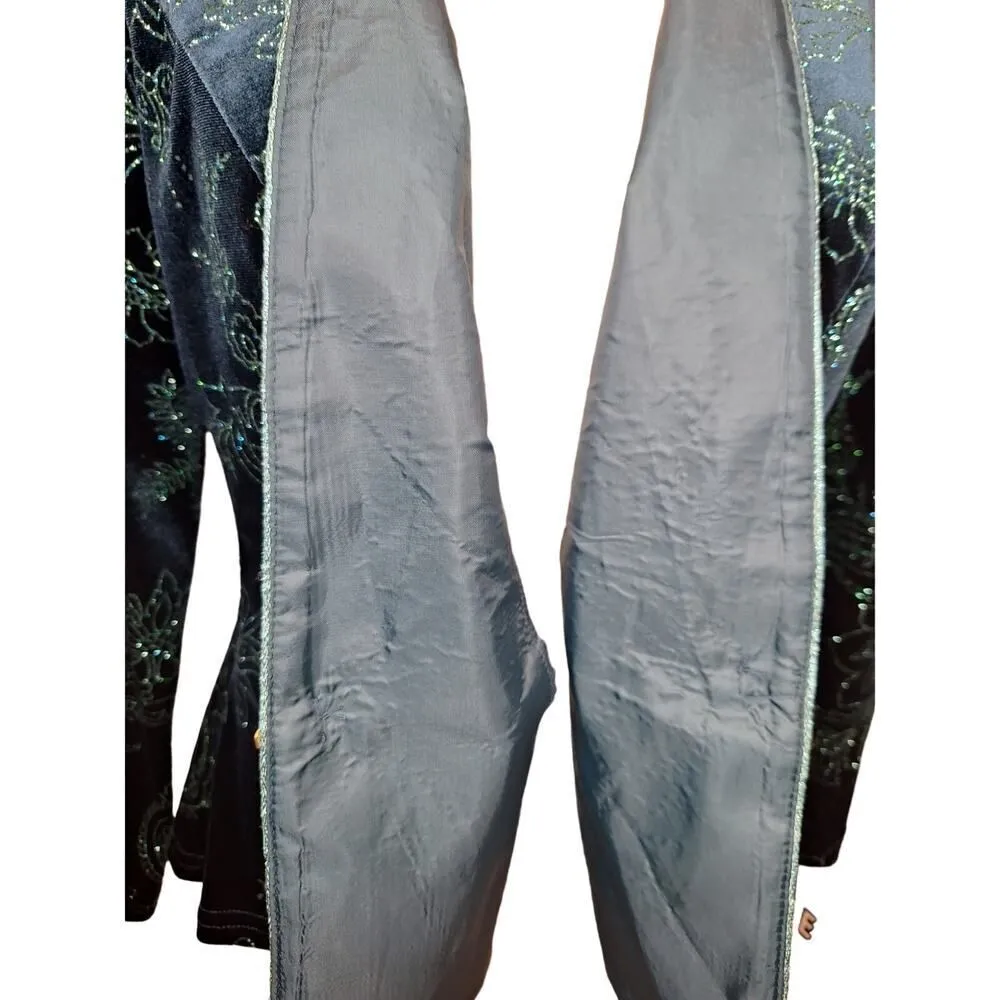R&M Richards Womens Size 6 Petite Velvet Suit Jacket Deep Teal Green Embellished - Image 7