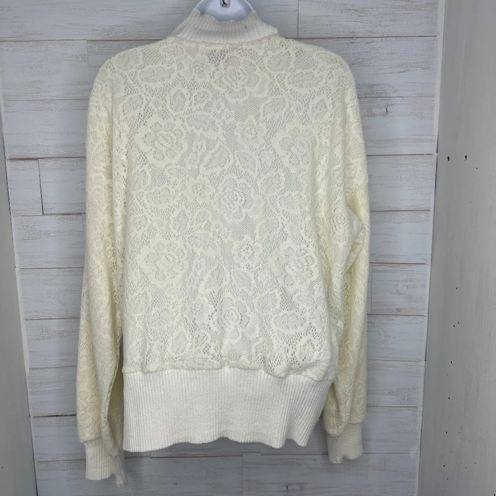 Anthropologie Saturday/Sunday Mission Ivory Quilted Lace Bomber Zip-up Jacket L - Image 5