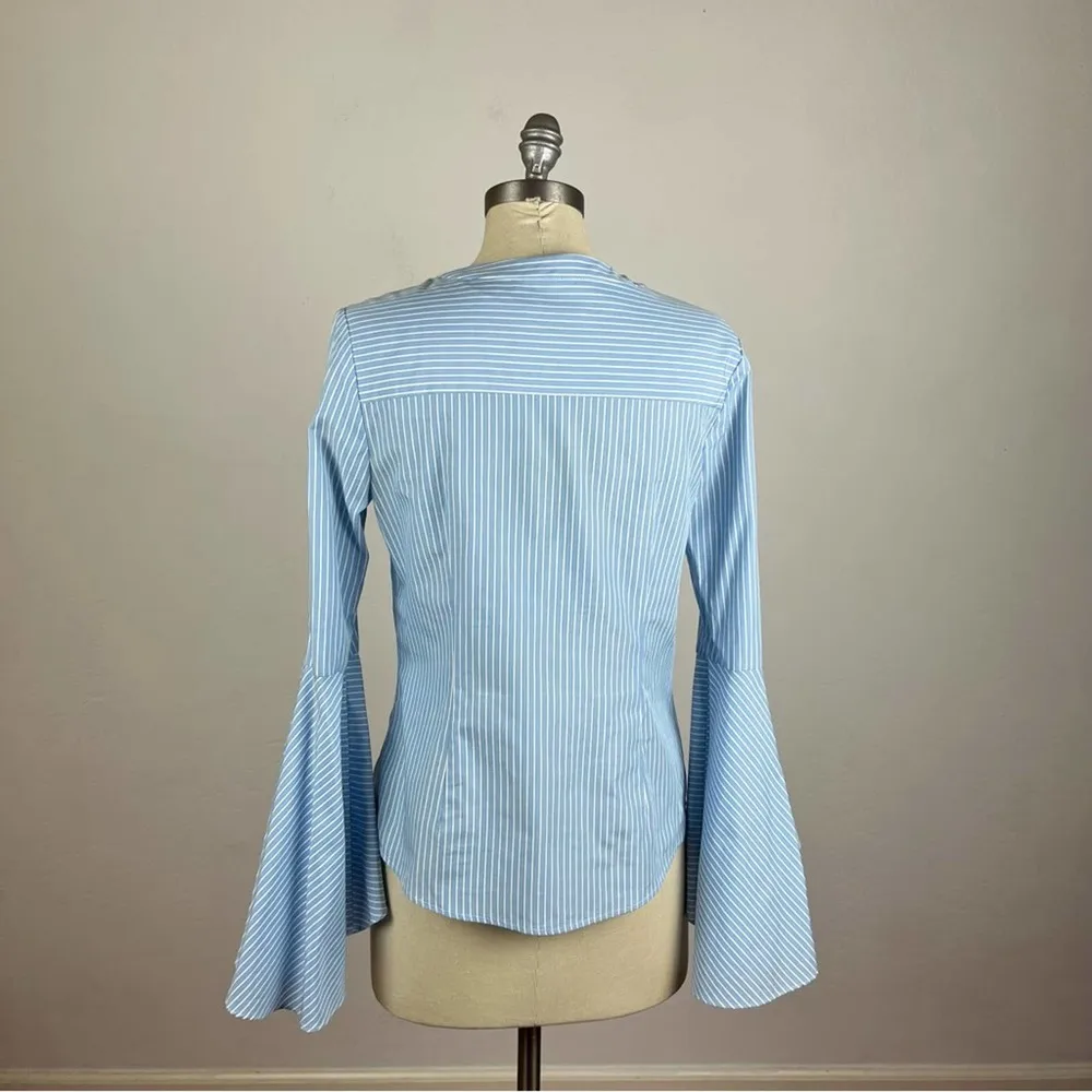 Milly Light Blue Stripe Michelle Bell Sleeve Top - Image 8