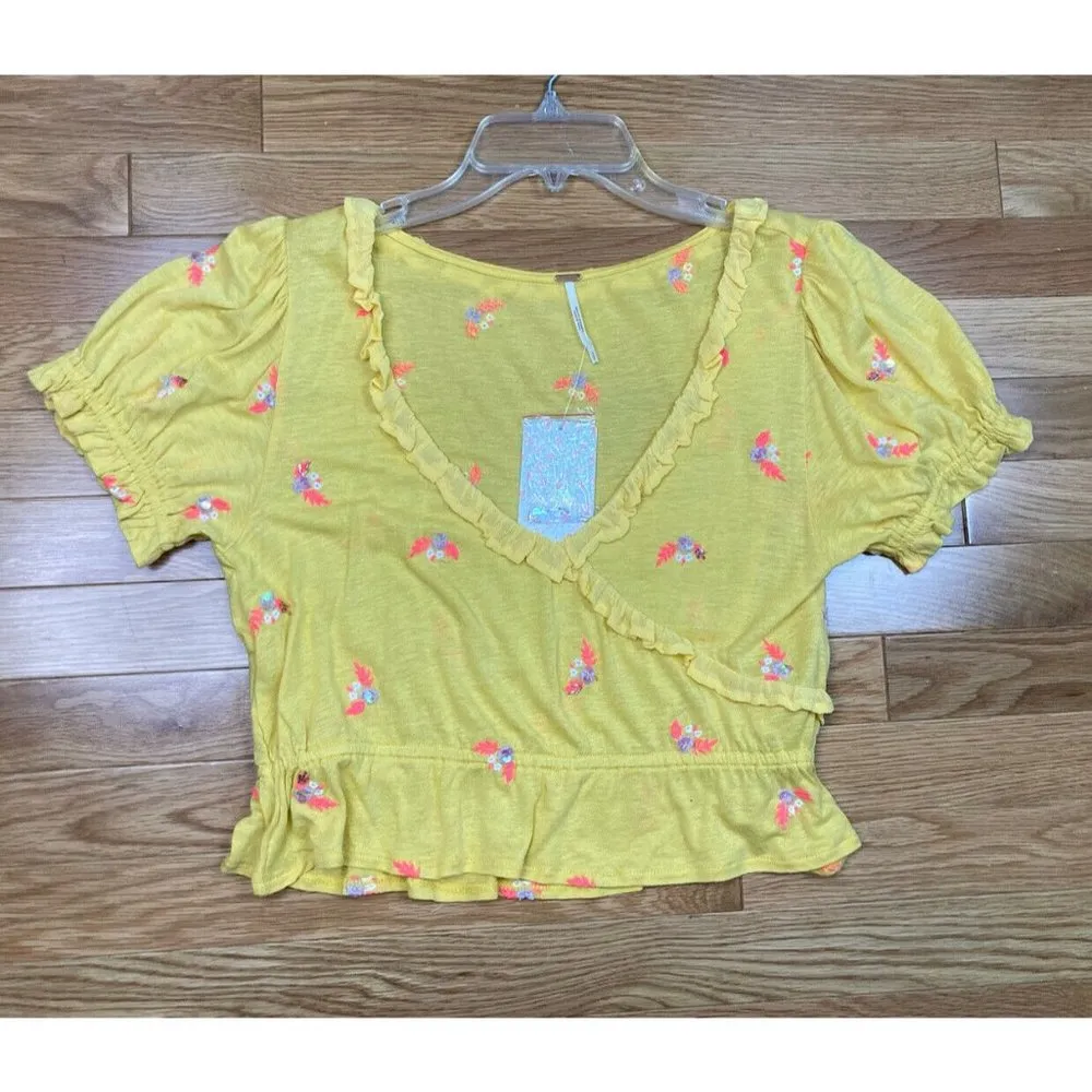 NWT Free People Full Bloom Top in Sun Drop Yellow Womens Size Small Summer Boho - Image 2