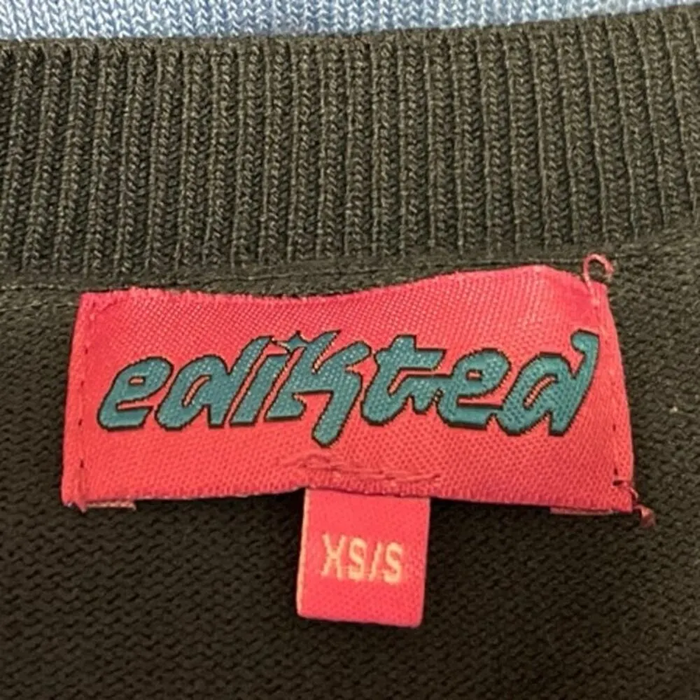 Edikted Navy Blue Striped Colorblock Crew Neck Pullover Sweater Top Size XS/S - Image 4