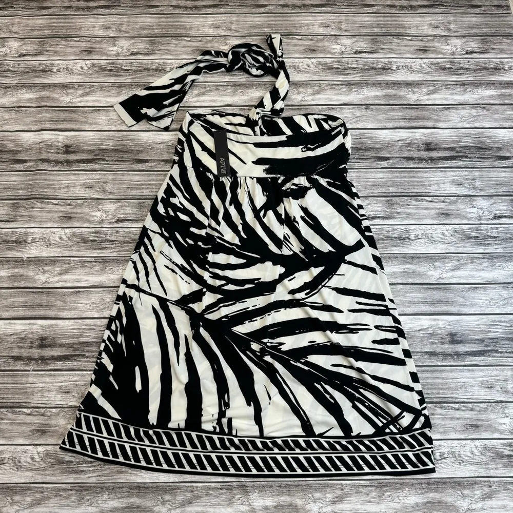 Apt 9 Women's Tropical Palm Fran Tie Halter Mini Dress M Med Medium Black Ivory - Image 4