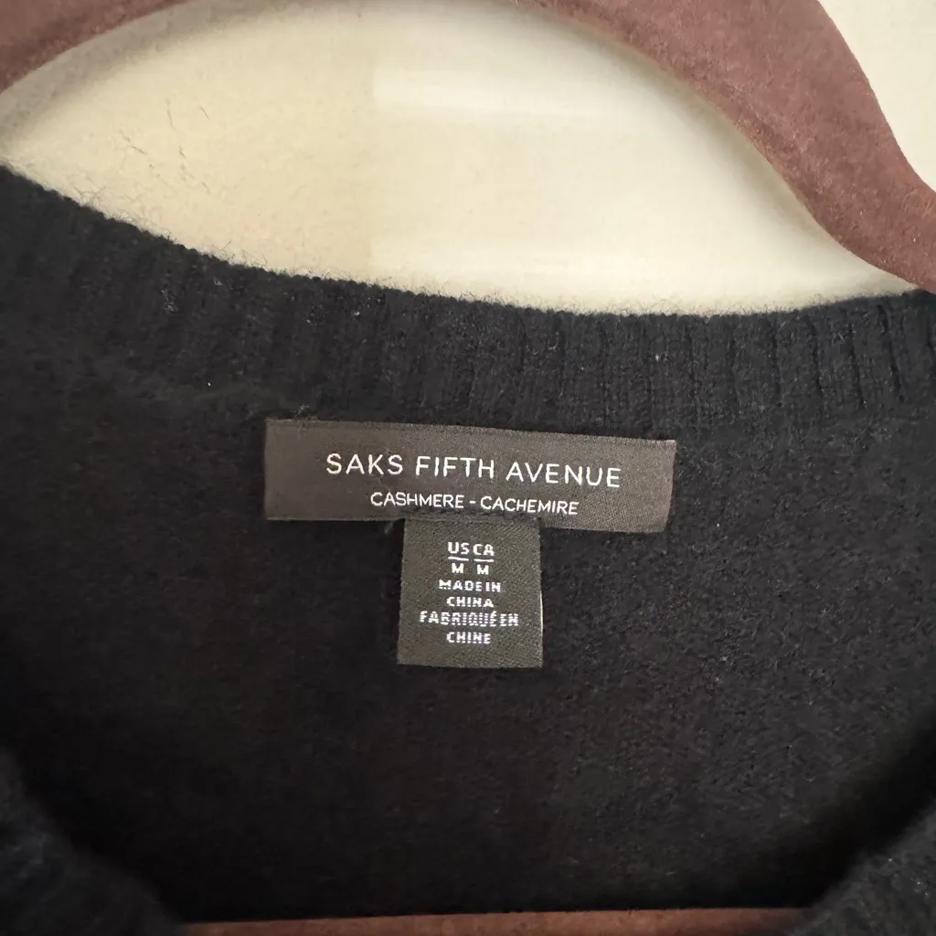 Saks Fifth Avenue cashmere Classic Black Crewneck Sweater - Image 2