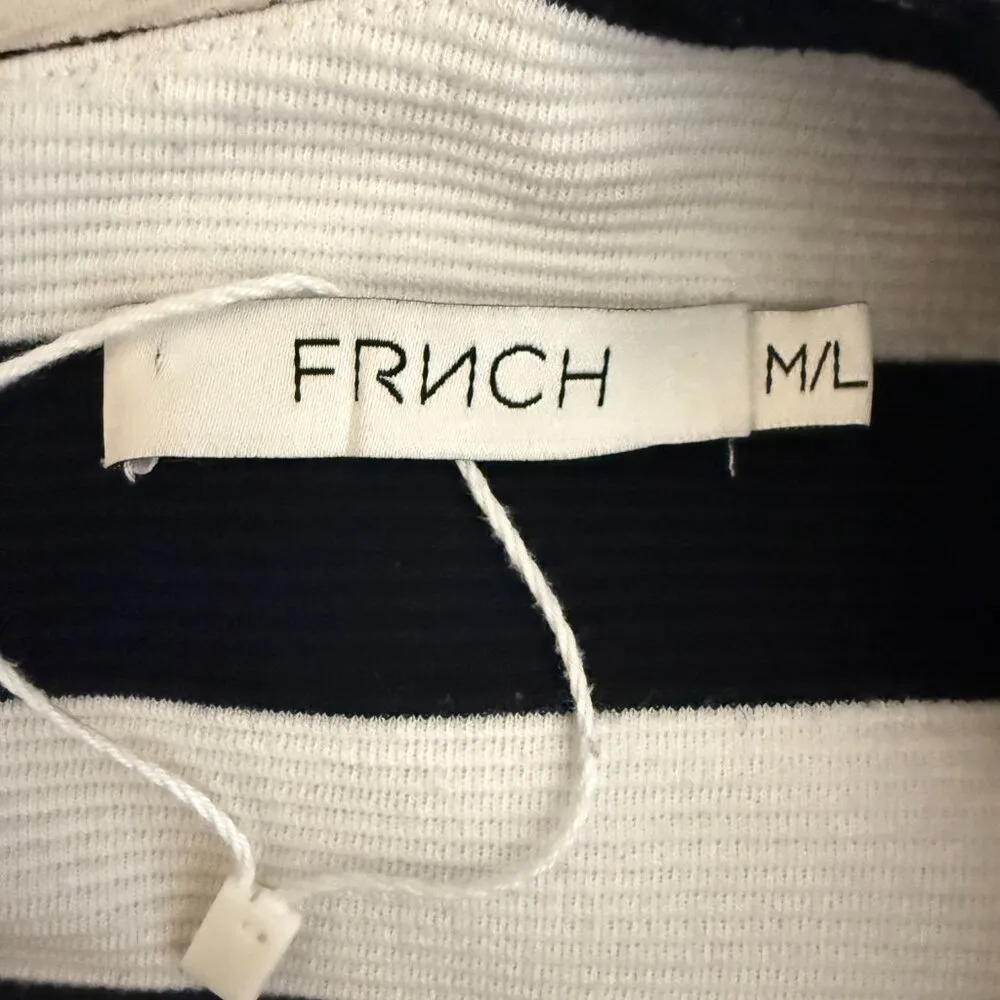 FRNCH Striped Shift Mini Dress Women's M/L Navy White Fisherman Nautical Ribbed - Image 10