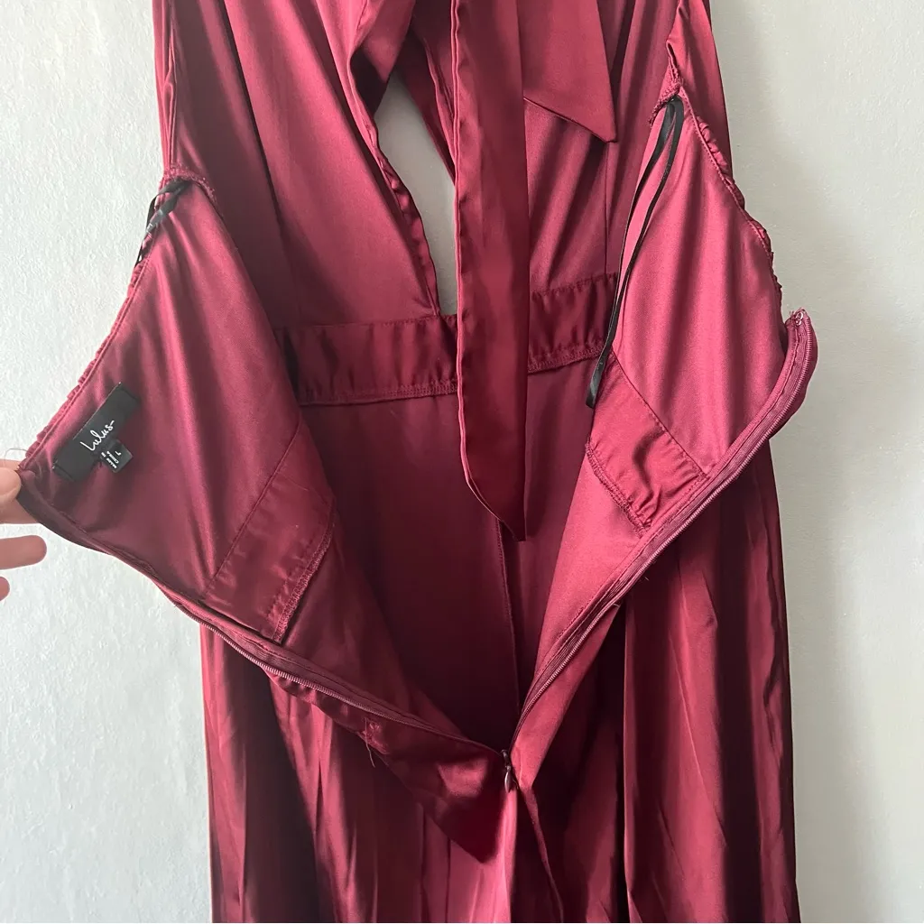 Lulus Burgundy Confident Impression Satin Pleated Halter Jumpsuit Size Large - Image 9