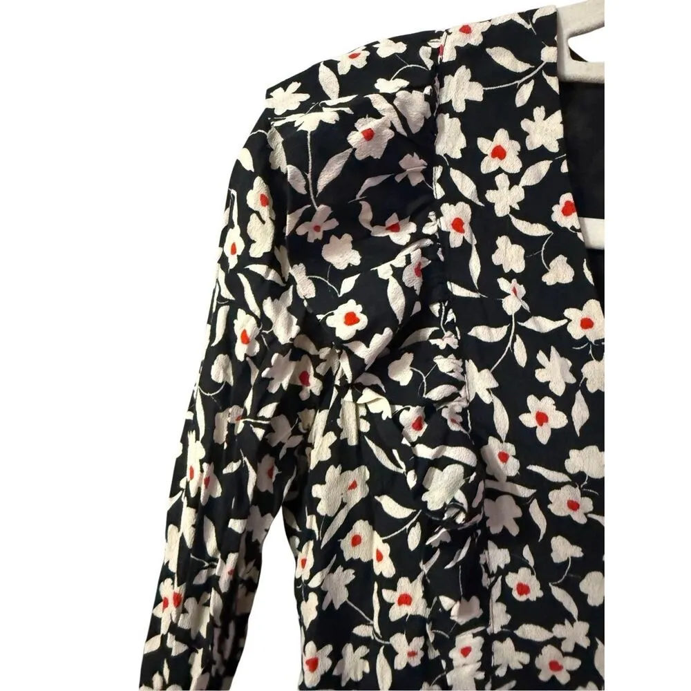 Zara Women’s Ruffle Floral Print Long Sleeve Dress Sz XS Black Cream - Image 8